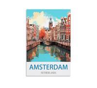 HeyBox Amsterdam Netherlands Vintage Travel Poster 08x12inch(20x30cm) Canvas Prints Wall Art Paintings for Home Office Living Room Decor