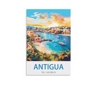 HeyBox Antigua The Caribbean Vintage Travel Poster 16x24inch(40x60cm) Canvas Prints Wall Art Paintings for Home Office Living Room Decor