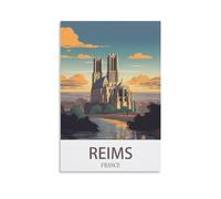 HeyBox Reims France Vintage Travel Poster 12x18inch(30x45cm) Canvas Prints Wall Art Paintings for Home Office Living Room Decor