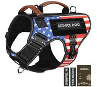 HEYCAHVA Tactical Dog Harness - Full Metal Buckles, Leather Handle & No Pull D-ring, MOLLE System, Reflective Stitching & AirTag Holder, Removable ID Cards - Service Dog Vest for Large Dogs - Flag, XL