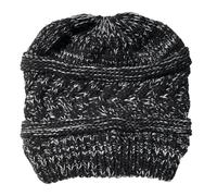 HeyCaps Ponytail Beanie for Women - Warm Cable Knit Ladies Winter Hats Messy High Bun Wooly Hat