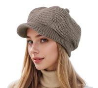 HeyCaps Winter Hat for Women - Warm Knitted Visor Beanie Ladies Fleece Lined Thermal Wooly Peaked Beret Hat Khaki