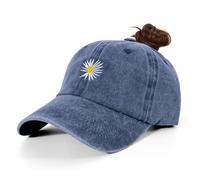 HeyCaps Women’s High Pony Baseball Cap with Daisy Embroidery and Ponytail Hole - Breathable Adjustable Sun Hat for Womens Navy Blue