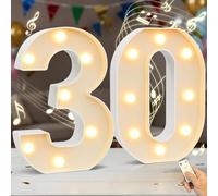 HEYCOLOR Light up Numbers with Music for Birthday Party. Remote with Two Modes. 8.86 Inch Music Marquee Number Sign for Birthday Anniversary Party Home Wall Decorations, 2AA Battery Powered Number 30