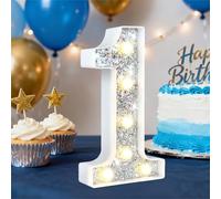 HEYCOLOR Silver Glitter Light up Numbers,8.86 Inch Marquee Number Lights for Baby Shower Birthday Wedding Anniversary Party Home Wall Decorations, Lighted Numbers as Gift for Girls Daughter, Number 1