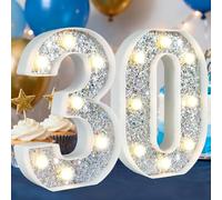 HEYCOLOR Silver Glitter Light up Numbers,8.86 Inch Marquee Number Lights for Baby Shower Birthday Wedding Anniversary Party Home Wall Decorations, Lighted Numbers as Gift for Girls Daughter, Number 30
