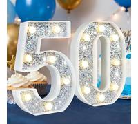 HEYCOLOR Silver Glitter Light up Numbers,8.86 Inch Marquee Number Lights for Baby Shower Birthday Wedding Anniversary Party Home Wall Decorations, Lighted Numbers as Gift for Girls Daughter, Number 50