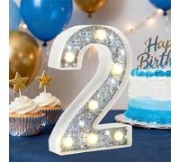 HEYCOLOR Silver Glitter Light up Numbers,8.86 Inch Marquee Number Lights for Baby Shower Birthday Wedding Anniversary Party Home Wall Decorations, Lighted Numbers as Gift for Girls Daughter, Number 2
