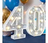 HEYCOLOR Silver Glitter Light up Numbers,8.86 Inch Marquee Number Lights for Baby Shower Birthday Wedding Anniversary Party Home Wall Decorations, Lighted Numbers as Gift for Girls Daughter, Number 40