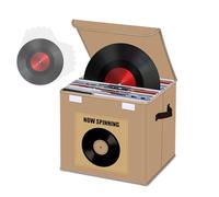 HEYCOOK Vinyl Record Storage Box, Stackable & Collapsible LP Storage Boxes Hold Up To 90 12-Inch Records, Sealed & Dust-Proof for Valuable Album Collection, 35.5 x 33 x 33 cm (Beige)