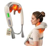 Heycool Cordless Neck Massager with Heat, Shiatsu Kneading, 4D Deep Massage for Neck and Shoulder Pain Relief, Grey, Modern Design