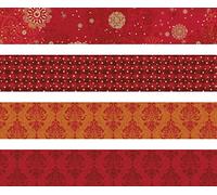 Heyda 204875523 Folding Strip Set for Froebel Stars 1 x 30 cm and 1.5 x 45 cm, 4 Assorted Designs in Two Different Sizes, red