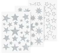 Heyda A4 Decorative Cling Vinyl Window Stickers 3pcs - Stars Glitter Silver