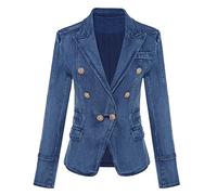 HEYDHSDC 2023 Designer Blazer Women's Metal Lion Buttons Double Breasted Denim Jacket