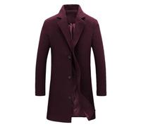 HEYDHSDC Autumn Winter Men's Woolen Coats Single Breasted Lapel Long Coat Jacket Overcoat Burgundy M