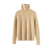 HEYDHSDC Women 100 Percent Cashmere Sweater Winter Half Zip High Collar Loose Knit Pullover Warm Tops En8 Fleece Rice XXL