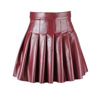 HEYDHSDC Women High Waist A-Line Pleated Skirt Y2k Punk Gothic Black Latex Side Invisible Zip Flared Mini Skirts Burgundy XL