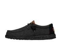 HEYDUDE - Men's Wally Washed Canvas - Casual Slip-On Shoes - Moccasin Style, Black/Black, 5 UK