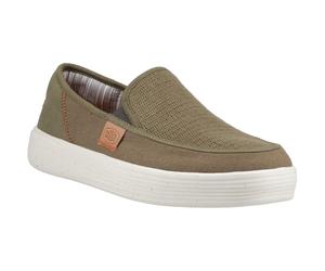 HEYDUDE Sunapee Coastline Cotton Blend Mens Olive Loafers - Size UK 12