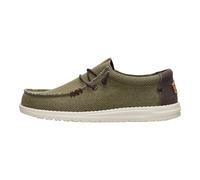 HEYDUDE Wally Braided Moccasin Loafers, Olive Green Canvas, Lightweight Slip-On with Memory Foam Insole