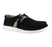 HEYDUDE Wally Craft Leather Mens Black Boat Shoes - Size UK 12