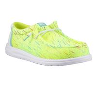 HEYDUDE Wally Party Mesh Mens Lime Punch/White Moccasins Shoes - Lime Green - Size UK 8