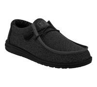 HEYDUDE Wally Sox Faux Suede Mens Micro Total Black Boat Shoes - Size UK 11