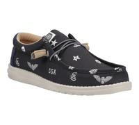 HEYDUDE Wally Stars n Skulls 100% Cotton Mens Black Boat Shoes - Size UK 7