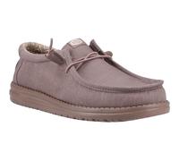 HEYDUDE Wally Stretch Canvas Cotton Mens Deep Taupe Moccasins Shoes - Size UK 7