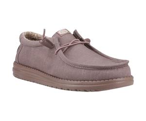 HEYDUDE Wally Stretch Canvas Cotton Mens Deep Taupe Moccasins Shoes - Size UK 7
