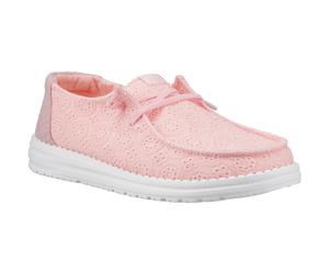 HEYDUDE Wendy Eyelet Lace Cotton Blend Womens Pale Pink Moccasins Shoes - Size UK 4