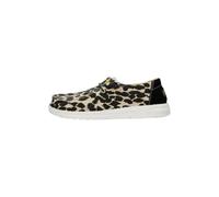 HEYDUDE Women's Wendy Leopard - Casual Slip-On Flat Shoes - Moccasin Style, Black/Grey, 4 UK