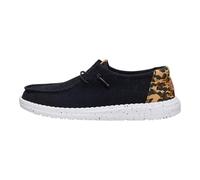 HEYDUDE Women's Wendy Wildcat Slip On Shoe | Leopard Print Upper, Elastic Laces, Lightweight Easy On Travel Shoe, Black/Leopard, 9 UK