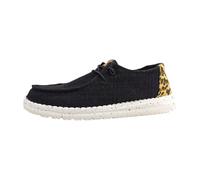 HEYDUDE Women's Wendy Wildcat Slip On Shoe | Leopard Print Upper, Elastic Laces, Lightweight Easy On Travel Shoe, Black/Leopard, 4.5 UK