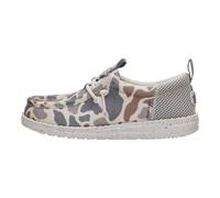 HEYDUDE Youth Wally Funk BURLEBO Deer Camo Slip On Shoe | Taupe/Camo Loafer | Camo Canvas Upper, Matching Camo Footbed, Easy On Elastic Laces, Removable EVA Insole, Lightweight Machine Washable Outsole