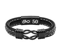 HEYEJET 50th Birthday Gifts for Men Infinity Knot Bracelet for 50 Years Old Dad Uncle Grandad Husband Leather Bracelets Lucky Number for Men Christmas Father's Day (50th Birthday)