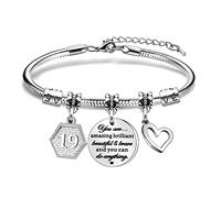 HEYEJET Birthday Gifts for Women Girls Bracelet 19th Birthday Charm Bracelet 19th Birthday Gifts for Daughter Niece Sister Friend Granddaughter Teen Girls (19th)