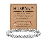 HEYEJET Gifts for Men Silver Cuban Link Bracelet for Him 7mm Wide Link Bracelets Idea Father's Day Christmas Birthday Gifts for Father Son Grandson Husband, Verstellbar, Stainless Steel, No Gemstone