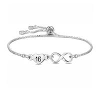 HEYEJET Sweet Girls Birthday Gifts for 16 Years Old Teenager Silver Infinity Heart Bracelet for 16th Girls Lucky Number Birthday Presents for Her Adjustable Teenis Chain Jewellery (16th gifts)