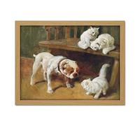 Heyer Bulldog Dog White Cats Painting Large Framed Art Print Poster Wall Decor 18x24 in