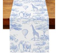 Heyfary Blue Chinoiserie Safari Animals Table Runner Vintage Toile de Jouy Jungle Theme Birthday Party Decoration Baby Shower Home Kitchen Dining Room Table Decor (Blue, 13" x 90")