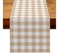 Heyfary Brown and White Gingham Table Runner We Can Bearly Wait Baby Shower Decoration Neutral Boho Beige Brown Bear Birthday Party Home Kitchen Dining Table Decor，Brown：13" x 108"