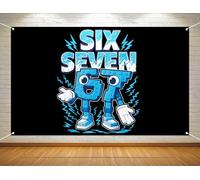 Heyfary Funny 6 7 Meme Birthday Decoration Italian Brainrot Six Seven Photo Booth Backdrop Kids Meme 67 Decoration Background Banner Wall Decor (Italian Brainrot-1, 3.6×5.9ft)