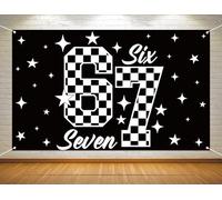 Heyfary Funny 67 Meme Birthday Photo Booth Backdrop Black and White Checkered Racing Party Decoration Race Car Star School Classroom Background Banner Wall Decor (Checkered, 3.6×5.9ft)