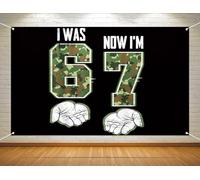 Heyfary I was 6 Now I'm 7 Year Old Birthday Camo Photo Booth Backdrop Funny Six Seven Camouflage Hunting Party Decoration Background Banner Wall Decor (Camo, 3.6×5.9ft)