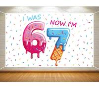 Heyfary I was 6 Now I'm 7 Year Old Birthday Ice Cream Photo Booth Backdrop Funny Six Seven Sprinkles Donut Party Decoration Background Banner Wall Decor (White Ice Cream, 3.6×5.9ft)