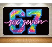 Heyfary Neon 67 Meme Birthday Photo Booth Backdrop Funny Viral Six Seven Colorful Glow in The Dark Party Decoration Background Banner Wall Decor (Neon, 3.6×5.9ft)