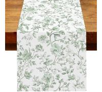 Heyfary Sage Green Floral Table Runner Spring French Fresh Off The Market Bridal Shower Decorations Wedding Party Home Kitchen Dining Room Table Decor
