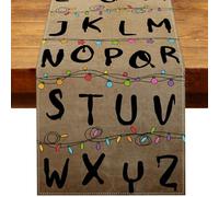Heyfary Stranger Alphabet Table Runner Mystery Party Decoration Upside Down Horror Movie Halloween Home Kitchen Dining Room Table Decor (13" x 108")