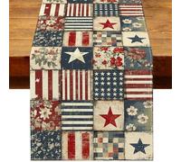 Heyfary Vintage 4th of July Table Runner Retro Patchwork American 250th Anniversary Memorial Independence Day Patriotic Party Decoration Home Kitchen Table Decor，13" x 90"